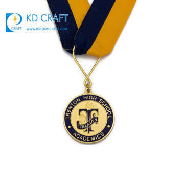 Fournisseur d&#39;or chine médaille académique plaquée or 3d en métal surélevé sur mesure pour souvenir
